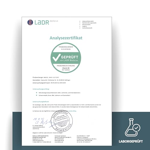 Vitamin B6 Tabletten - 12,5 mg - Hochdosiert, Vegan & Ohne Zusatzstoffe - 365 Tabletten (Jahresvorrat) - aus Deutschland