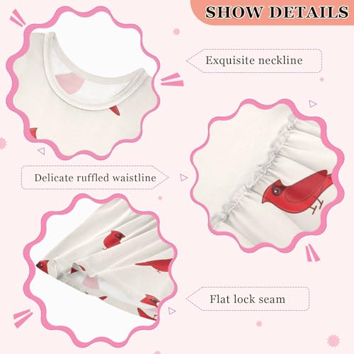 Cartoon Bird Red Cardinal Seamless Girls Casual Dress Cotton Summer Clothes for Kids 2T-8Y3