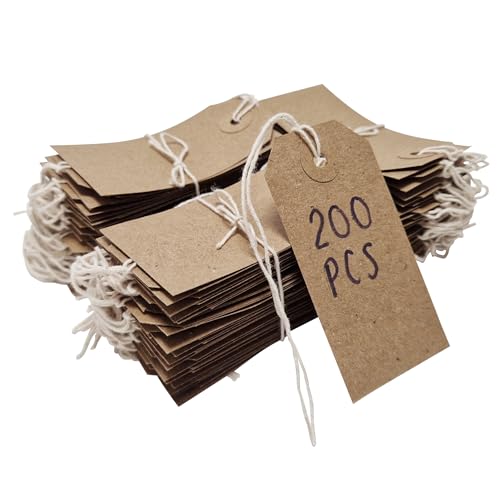 Swift Strung Tags Brown Reinforced Card Clothing Parcel Label String Hanging Gift Swing Tickets Kraft Hang Price Labelling 108mm x 54mm (Pack of 200)