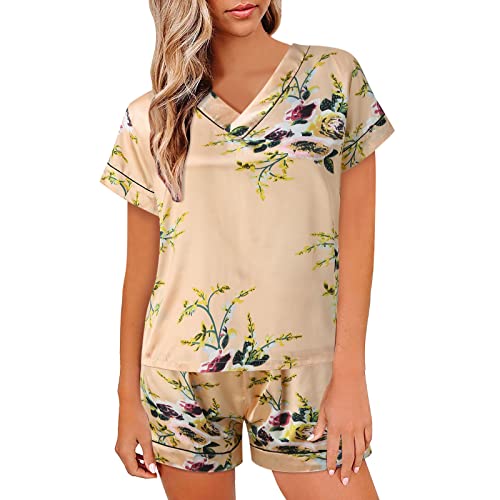 Mashaouyo Camisones para mujer, conjunto de pijama con botones para mujer, pantalones cortos y camisa, conjuntos de pijama para mujer, conjuntos de pijama para mujer, pantalones cortos de algodón,