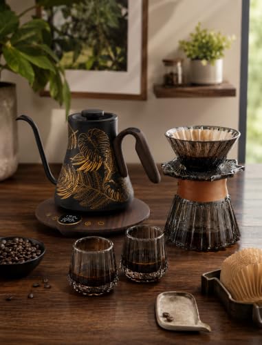 Image of Cocinare Gooseneck Electric Kettle & Pour Over Coffee Set, ±1F Temperature Control, 1500W 0.9L Kettle, Coffee Dripper, 550 ml / 18.6 oz Server & 2 Tasting Cups