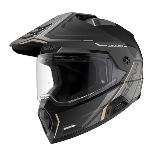 Image of Sena Outlander Dual Sport Bluetooth Smart Motorcycle Helmet with Sound by Harman Kardon, and Mesh and Wave Intercom Communication (Matte Black, XL)