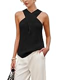 Yidarer Women Criss Cross Halter Tops Knit Over Collar Tank Sleeveless Flexible Beach Travel Daily Casual Vest(Black-M)