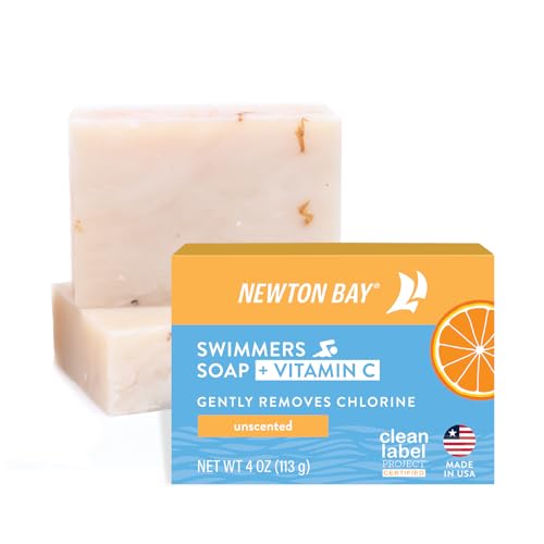 Newton Bay Swimmers Soap + Vitamin C | All Natural Body and Face Wash Soap Bar | Neutralizes and Washes Away Chlorine After Swimming | Revitalizes Sensitive Skin | 2-Pack of 4 Ounce Soap Bars