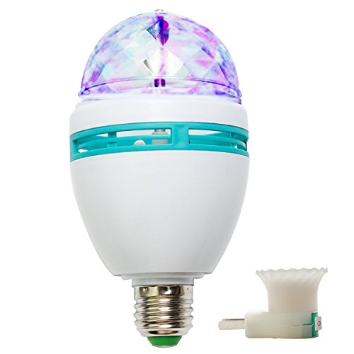 BOYON Stage Light Bulb, Party Light, Rotating LED Strobe Bulb with Screw Base (Multi Changing Color, RGB, Energy Saving, 3W) Best for Party, Disco Club Bar,DJ. Ball…