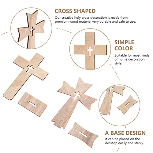 Cruces de madera con base estable mini cruz sin astillas para decoración mesa comunión 5