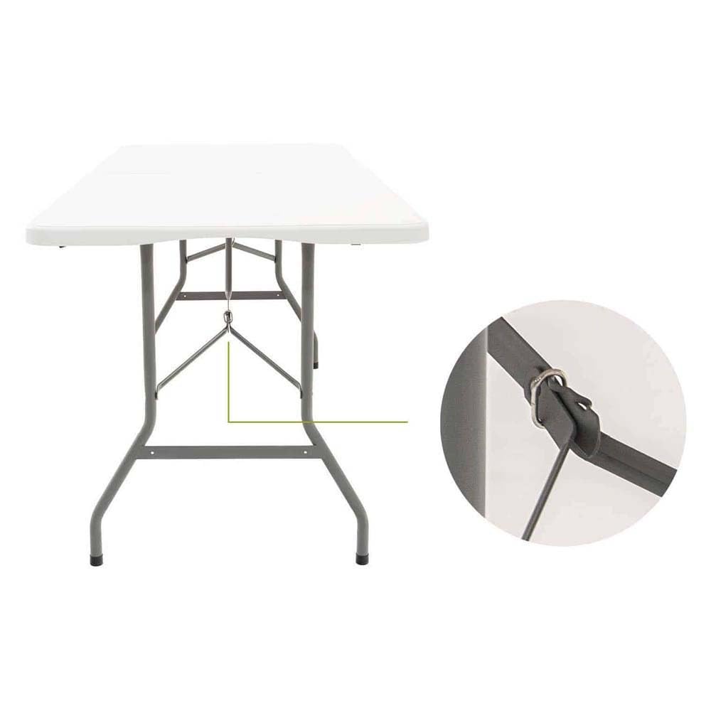 GARDIUN New Koln - Tavolo pieghevole e portatile, 240 x 74 x 74 cm, in resina bianca, con manico laterale e sistema di bloccaggio