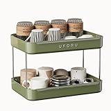 UFORU Countertop Coffee Station Organizer | 2-Tier Whisky Glass Tray, Mug Drying Shelf with Removable Drain Tray - Easy to Install, Clean - Spice Rack for Kitchen, Bathroom Counter Organzier