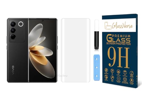 Image of GlassVerse Vivo V27 Pro UV Tempered Glass Screen Protector. Pack Of 1 | 3D Curved Edge | 9H Hardness | Full UV Glue with UV Light | Anti-Scratch | Case Friendly | HD Clear. (6.78 Inches)