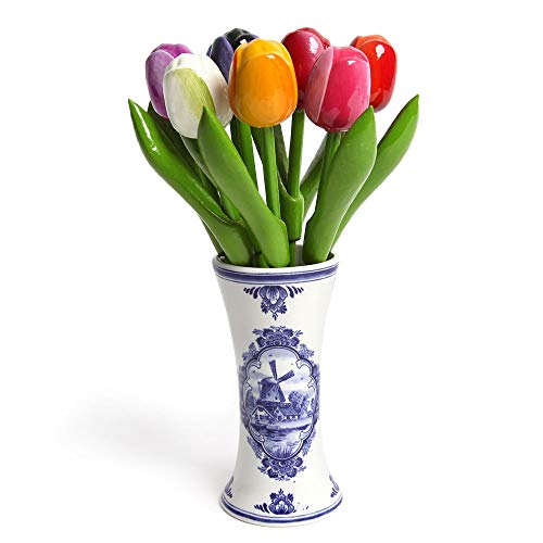 Hochwertiger Tulpenstrauß aus Holz in Einer Holländischen Vase, 9...