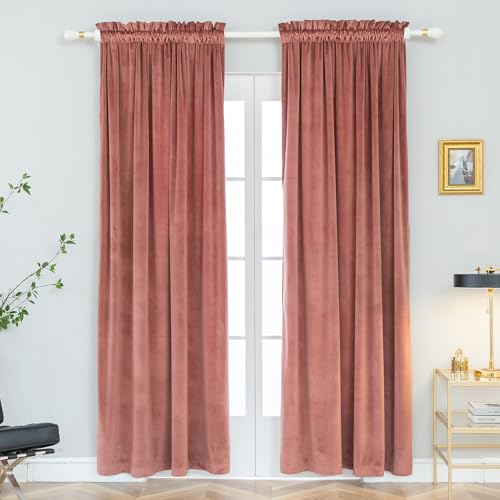 PLEASANT BOULEVARD Canyon Rose Pink Velvet Curtains 84 inch Long Heavyweight Blackout Curtains Rod Pocket Thermal Insulated Darkening Window Drapes for Bedroom Living Room, W52 x L84, 2 Panels