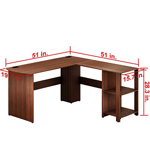 SHW 51 x 51 Inches L-Shaped Home Office Wood Corner Desk with Storage, 130 x 130 cm, Walnut - Image 3