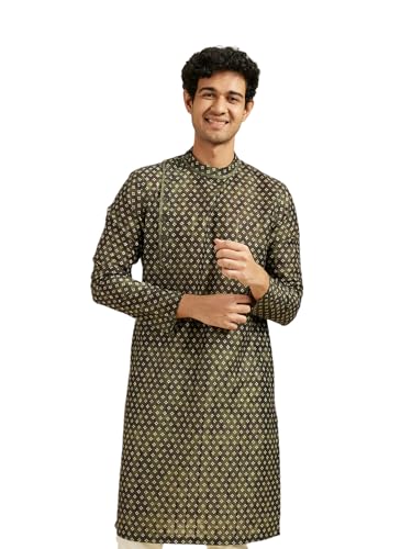 Image of DIWAS by MANYAVAR Men's Art Silk Bandhani Prints Angrakha Style Kurta (1pc)