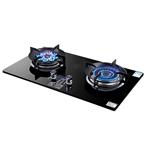 Drop-In Gas Stove Top 2 Burner, Tempered Glass Gas Cooktop, Home Kitchen Built-In Gas Cooker, 0-180 Minutes Timer(Black) (Black)