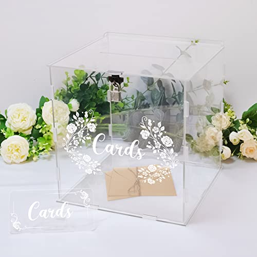 Image of Hxezoc Wedding Card Box Acrylic Clear Card Boxes with Lock Gift Card Box Money Box Holder for Wedding Reception Anniversary Birthday Graduation Decorations