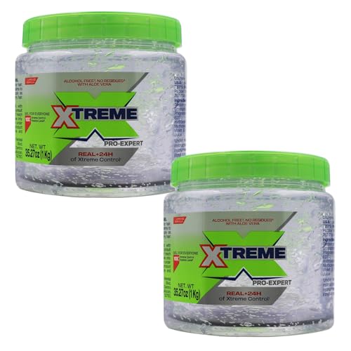 Xtreme Pro-Expert Styling Gel, Clear, Alcohol-Free with Aloe Vera, 35.27 Oz Jumbo Jar, 24H Control, 2 Pack