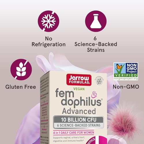 Image of Jarrow Formulas Fem-Dophilus Advanced Vaginal & Digestive Probiotics 10 Billion CFU, for Vaginal, Urinary Tract, Digestive & Immune Support, 30 Capsules (Pack of 2)