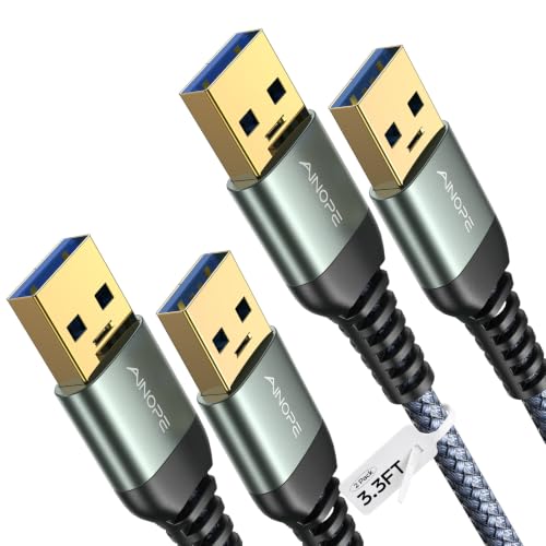 Image of AINOPE USB to USB Cable, 3.3FT*2Pack USB 3.0 A to A Male to Male Cable [Never Rupture] Double End Type A Cord for Data Transfer, Compatible with Hard Drive Enclosures, Laptop Cooler, KVM, DVD Player