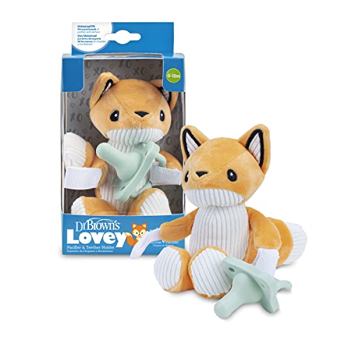 Dr. Brown's Lovey Pacifier and Teether Holder, 0 Months+, Fox with Teal
