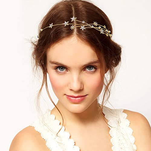 Frcolor Alloy Rhinestone Star Headband Romantic Crystal Rhinestone Tiara Headband Novelty Fashion Headband For Girls Women Golden #TOP5