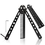 YEAPEAK Trainer Klapp Kamm, Butterfly Balisong, Trainings Kamm, Butterfly Kamm, Butterfly Trainer, Für Praxis-Tool Trainingsgerät, Edelstahl Anfänger Safe Training Tool (schwarz)