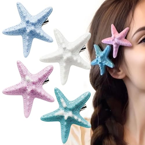 EUYKQNOI 4 Fermagli Per Capelli Con Stelle Marine, Fermaglio Per Principessa Mollette Molletta Bambino Oceano Metallo Piccola Clip Accessori Per Capelli Per Donne E Ragazze Feste Di Compleanno Natale