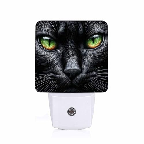 Image of LED Night Light,Textured Black Cat Halloween Icon LED Night Light Plug into Wall with Dusk to Dawn Light Sensor White Energy Efficient Nightlight for Bedroom Hallway Living Room Kitchen