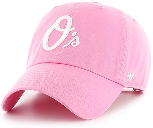 47 Brand MLB Rose Pink Primary Logo Clean Up Adjustable Baseball Cap Hat, Adult One Size Fits All - Baltimore Orioles Rose Pink