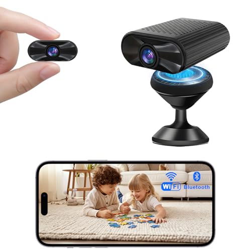 JSXHM Mini HD 4K Wireless Camera Portable Nanny Cam with Night Vision, Motion Detection, and Phone App Live View - Compact Security Pet Camera for Home/Office 24/7 Cycle Save Video