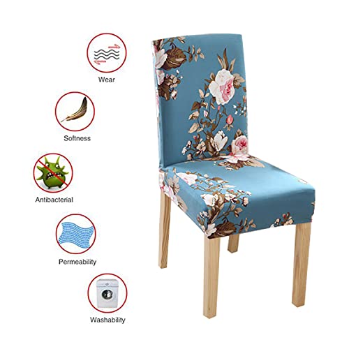 Image of Styleys Chair Covers for Dining Room, Stretch Dining Chair Cover, Washable Spandex Kitchen Chair Slipcovers (Set of 2, Sky Blue Flower, SLMC-160)