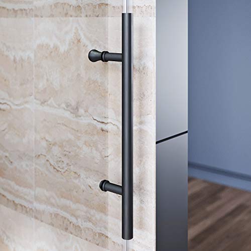 Elegant 60" W X 62" H Frameless Sliding Tub Door With 3/8" Clear Glass,Bathtub Sliding Shower Doors In Polished Stainless Steel,Black Finish #TOP4
