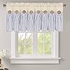 ASPMIZ Cotton Linen Kitchen Valance Curtains Boho Rustic Button Valances for Windows Farmhouse Style Blue Stripe Window Valances for Bathroom Cafe Tie Up Valances for Kitchen Windows 52 x 18 Inch