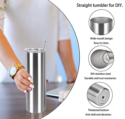 20 Oz Straight Skinny Tumbler Set, Stainless Steel Slim Skinny Travel Tumbler Bulk, Birthday Diy Gift For Women Friends Sisters, 4 Pack, Silver #TOP2