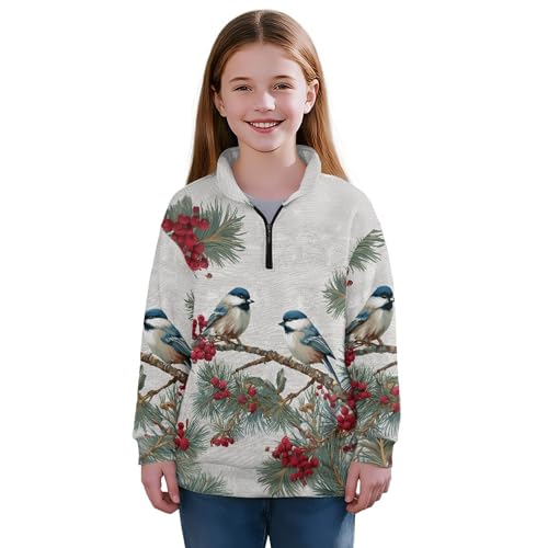Image of AmzPrint Girls Graphic Quarter Zip Coat Long Sleeve Lightweight Oversized Athletic Running Hoodies For Kids Teen Girls