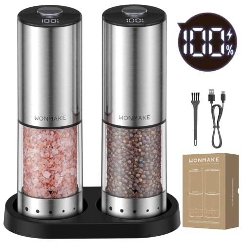 Electric Salt and Pepper Grinder Set, Type-C Rechargeable with LED Battery Level Display