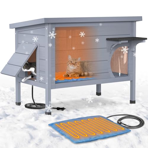PETIMBER Heated Cat House for Outside - Winter Outdoor Cat House Weatherproof Wooden, Warm Cat...
