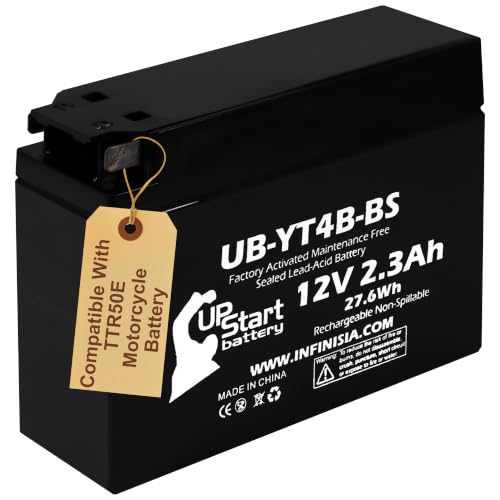 YT4B-BS 12V 2.3Ah Replacement For Yamaha TTR50 Battery - Compatible with Yamaha TTR50E Motorcycle Battery 50cc 2006-2022 TTR 50 AGM SLA Batteries Parts YT4B