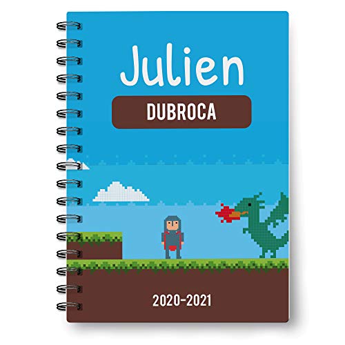 CADEAUX.COM - Cahier Enfant Personnalisable Avec Prénom - Jeux Vidéo Rétro - Chevalier et Dragon - Idée Cadeau Personnalisé Enfant - Cahier A4 à Spirales à Petits Carreaux - 60 pages Cover