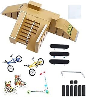 Skate Park Kit, Skate Park Kit Ramp Parts for Finger Skateboard Park Kit Part Training Props with 3 Finger Decks 2 Finger Bike Skates Scooters