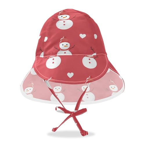 Kids Beach Hat Baby Boys' Bucket Hats Baby Girls' UPF 50 Large Brim Beach Essentials Happy Cartoon Snowman Red