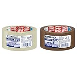 Tesa Cinta de embalaje tesapack fuerte, transparente + Cinta de embalaje tesapack fuerte (66 m x 50 mm) color marrón