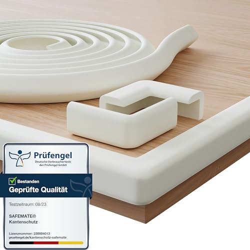 SafeMate® Kantenschutz Baby (Creme-Weiß) selbstklebend - Schützt Babys mit sanftem Schaumstoff for Bett und Tischkanten - Einfach aufzubringender Ecken- & Kantenschutz - Zuverlässiger & sicherer