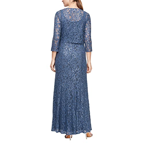 Alex Evenings Women's Long Lace Jacket Dress, Wedgewood, 14 #TOP1