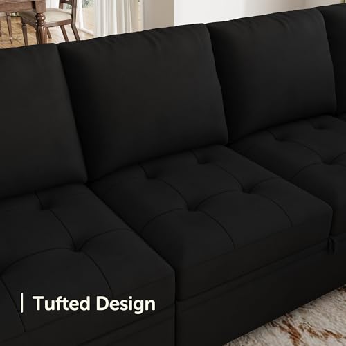 Image of HONBAY Modular Sectional Sleeper Sofa with Pull Out Bed, L Shaped Couch with Storage Seat Sectional Couches for Living Room,Velvet Black