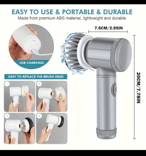 Electric Spin Scrubber with 5 Replaceable Brush Heads, 2 Adjustable Speeds, Long Battery Life, and Waterproof Cordless for Shower cleaning with adjustable handle for bathroom, Tile floor & Car - Image 3