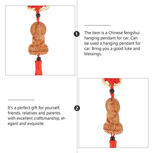 Besportble Red Car Feng Shui Rear View Mirror Pendant Hanging Ornament Wood Guanyin Buddha Statue Tassel Carved Lucky Hanging Decor For Auto Rearview Mirror Decoration #TOP4