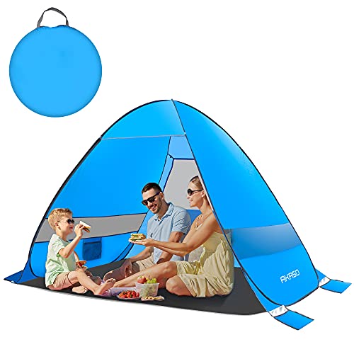 Image of AKASO Beach Tent, Anti UV Pop Up Camping Tent, Ultralight Easy Set Up Small Tents with Carry Bag for 4 Person Hiking Glamping Beach Outdoor