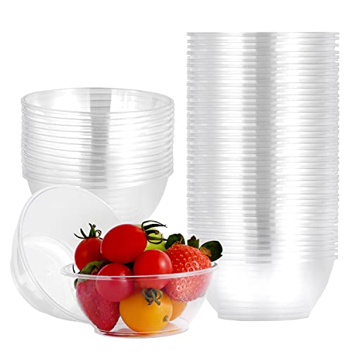 Aohcae 60Pcs Plastic Dessert Bowls (180ml/6 oz), Reusable Plastic Bowls,Clear Mini Plastic Bowls for Party Dessert,Appetizer, Nut, Dips