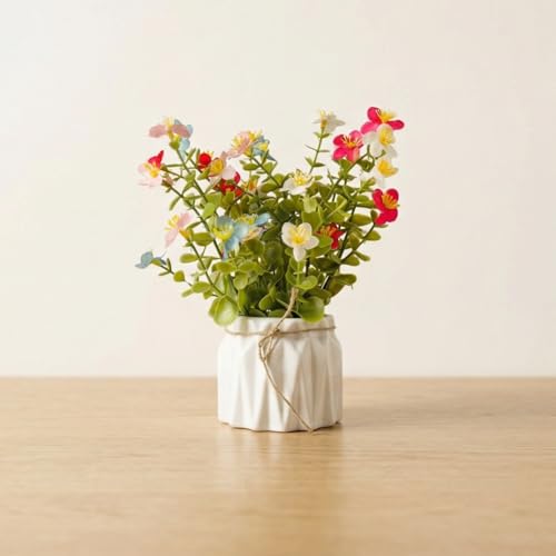 Image of Dekorly Artificial Lavender Plant in White Pot, 18cm - Realistic Faux Flower Arrangement for Home & Office Decor (Set of 1) (1, New Fern Filler)