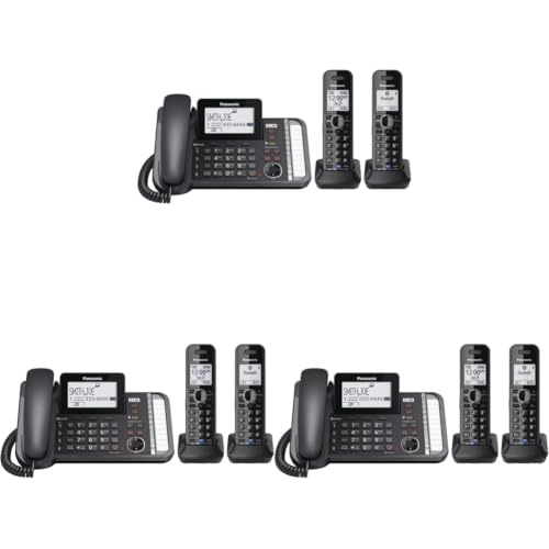 Image of Panasonic 2-Line Corded Phone /Cordless Phone System with 2 Handsets - Answering Machine, Link2Cell, 3-Way Conference, Call Block, Long Range DECT 6.0, Bluetooth - KX-TG9582B (Black) (Pack of 3)